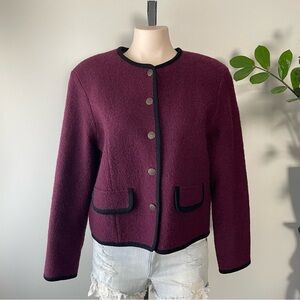 Vintage 100% Wool Principles Round Neck Blazer Jacket Purple Plum Button Down